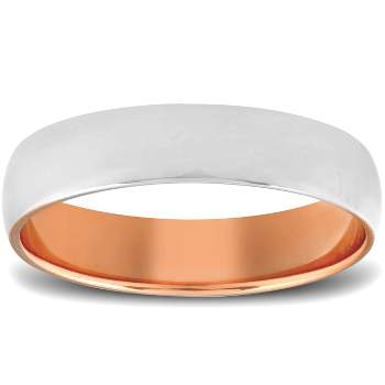 Pompeii3 Rose Gold Two Tone Mens 5MM Dome Wedding Band Plain Polished Ring 10k