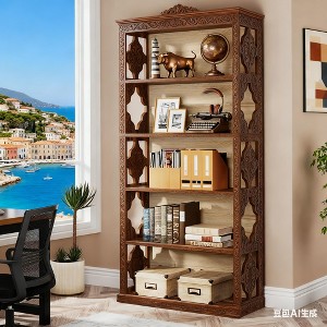 Gulches 6-Tier Bookshelf, 70" Wood Bookcase with Storage Shelves - 1 of 4