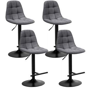 Costway Adjustable Bar Stools Swivel Counter Height Linen Chairs with Back Gray