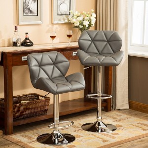 QingMoon Modern Tufted Bar Stools Set of 2, Adjustable Height Hydraulic Counter Height Chairs with footrest for Kitchens Island - 1 of 4