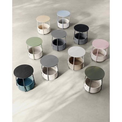 Cream White Round Side Table with Fabric Basket