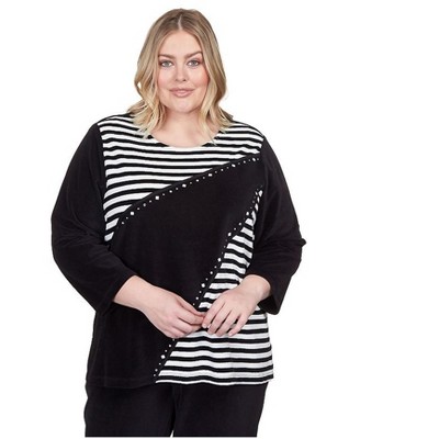 Alfred Dunner Womens Velour Spliced Pullover Sweater