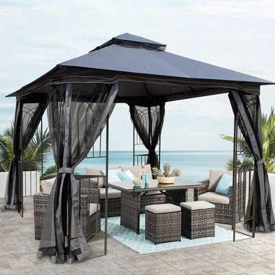 10 x 10 FT Outdoor Patio Gazebo, Canopy Tent With Ventilated Double Roof and Netting, Gazebo Canopy Shelter for Patio Backyard Lawn Garden