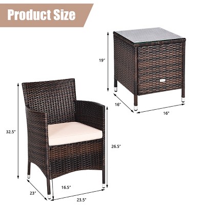 Beige PE Rattan Wicker 3-Piece Outdoor Furniture Set with Cushions