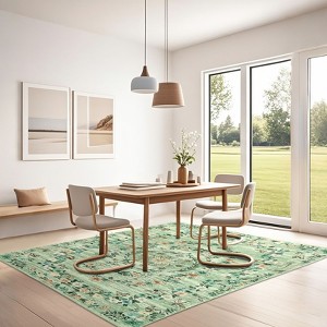 Insect Botanical Washable Rugs for Living Room Non Slip Low Pile Modern Floral Printed Accent Rug Stain Resistant Indoor Carpet - 1 of 4