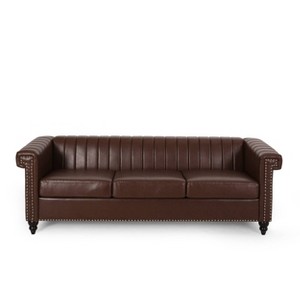 Drury Contemporary Channel Stitch 3 Seater Sofa with Nailhead Trim - Christopher Knight Home - 1 of 4