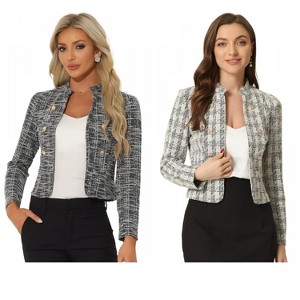 INSPIRE CHIC Women's Tweed Stand Collar Business Open Front Cropped Jacket 2 Packs - 1 of 4