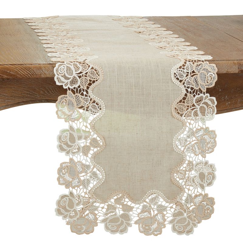 Saro Lifestyle Dining Table Runner With Lace Rose Border, 1 of 6