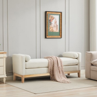 66.34" Upholstered Bench with Wood Legs and 2 Bolster Pillows, Daybed Bench, End of Bed Bench for Bedroom, Living Room, or Entryway-Tanpinhause