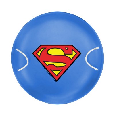 Slippery Racer ProDisc 26 Inch Heavy Duty Aluminum Iron Alloy Metal Kids Superman Saucer Snow Sled with Dual Riveted Soft Grip Rope Handles, Blue