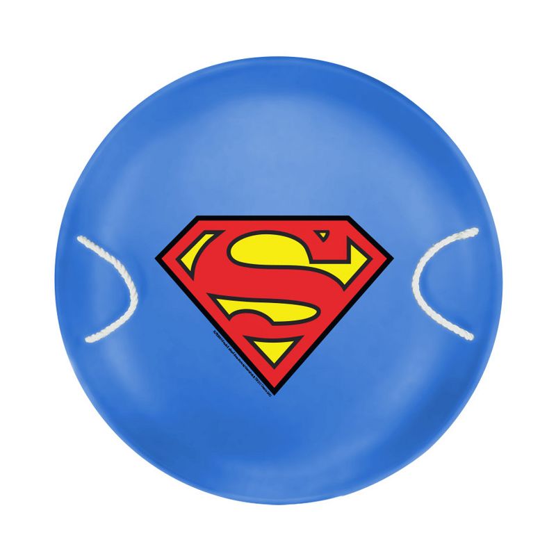 Slippery Racer ProDisc 26 Inch Heavy Duty Aluminum Iron Alloy Metal Kids Superman Saucer Snow Sled with Dual Riveted Soft Grip Rope Handles, Blue, 1 of 4