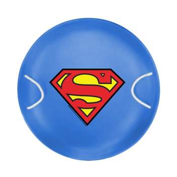 Slippery Racer ProDisc 26 Inch Heavy Duty Aluminum Iron Alloy Metal Kids Superman Saucer Snow Sled with Dual Riveted Soft Grip Rope Handles, Blue