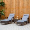 Outsunny Chaise Lounge Set of 2 with 5 Angle Backrest, Wheels, Armrests, Table, Cushions, PE Rattan Wicker Chairs, 3-Piece Pool Furniture Set, Blue - 3 of 4