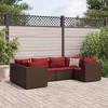 vidaXL Patio Lounge Set with Cushions Sectional Sofa Garden Backyard Poly Rattan - Brown and Red 4x Corner + 2x Middle - 2 of 4