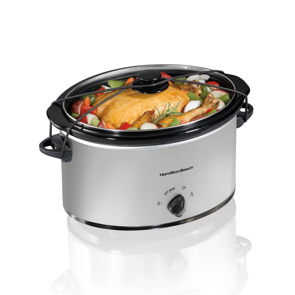 Photos - Multi Cooker Hamilton Beach 7qt Slow Cooker - Silver: Programmable, Stoneware Pot, Stay-Cool Handles, 4 Settings, 1-Year Warranty 