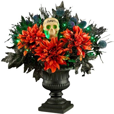 20" Prelit LED Boo-tiful Halloween Urn Centerpiece Green Lights - National Tree Company