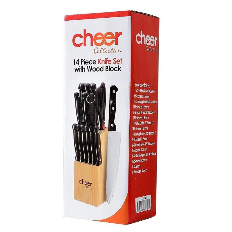 Cheer Collection 13pc Kitchen Knife Set with Premium Stainless Steel Blades, Wooden Block, Shears, and Sharpener, 5 of 9