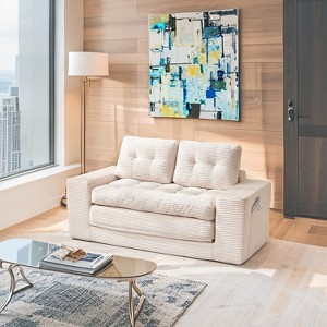 Racxily Loveseat Sofa Bed with Memory Foam & Steel Frame - No Assembly, Convertible 2-in-1 Design, Corduroy Fabric, Compact Couch - 1 of 4