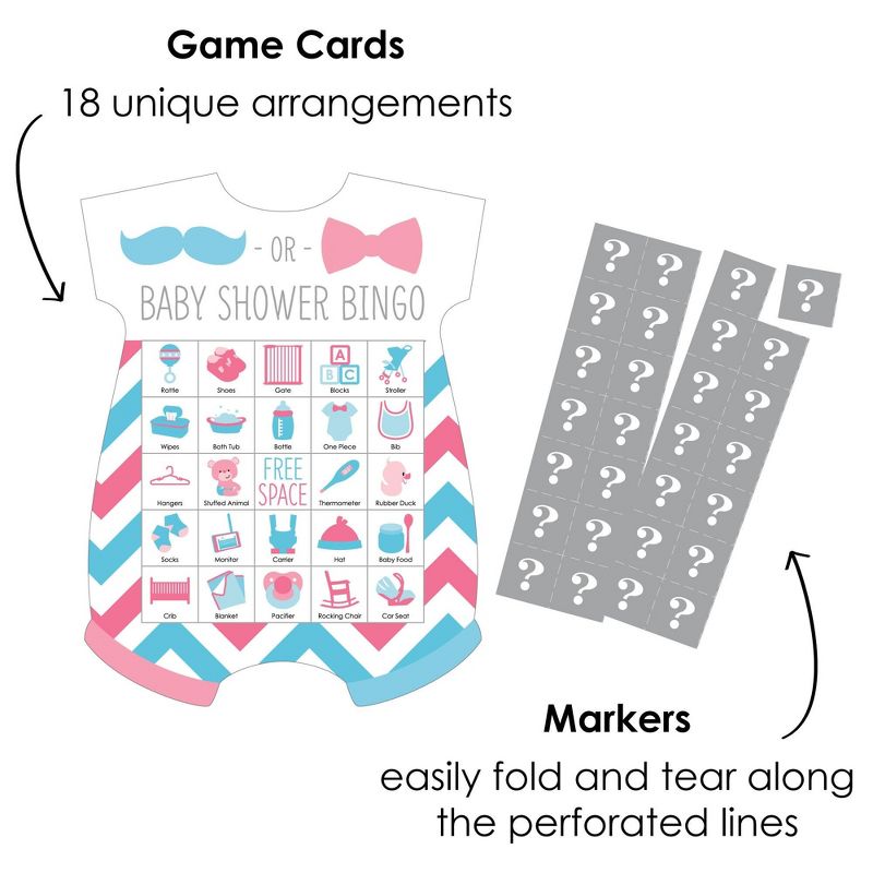 Big Dot of Happiness Chevron Gender Reveal - Picture Bingo Cards and Markers - Gender Reveal Party Baby Shower Shaped Bingo Game - Set of 18, 2 of 6