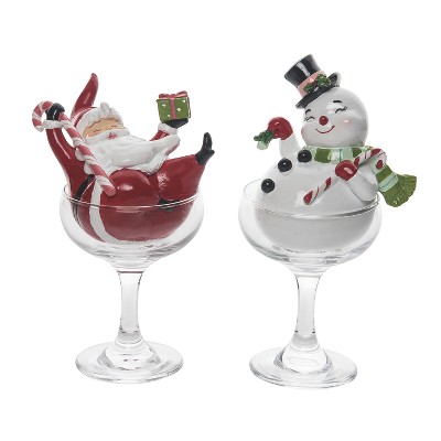 Transpac Resin Cocktail Santa & Snowman Set of 2 Christmas Home Decorations
