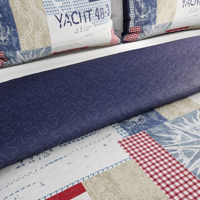 Nautical Americana Blue Microfiber Reversible Quilt Set