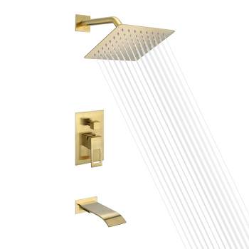 Sumerain Shower Wall Mount Tub and Shower Faucet Set Brushed Gold,  Pressure Balance Valve