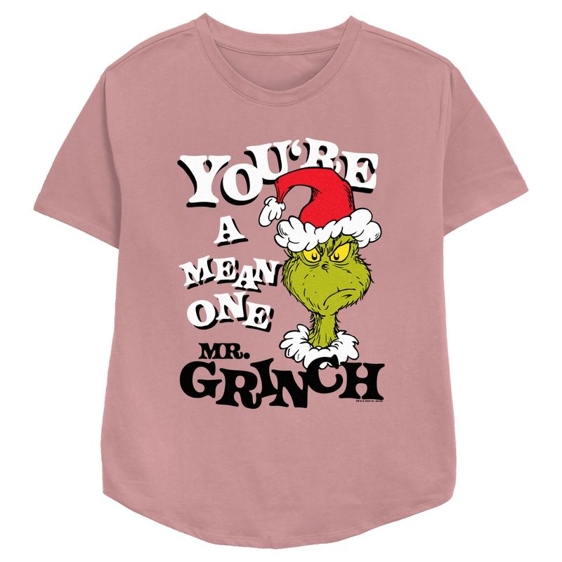 Women's Dr. Seuss Christmas The Grinch You're a Mean One Portrait T-Shirt, 1 of 4