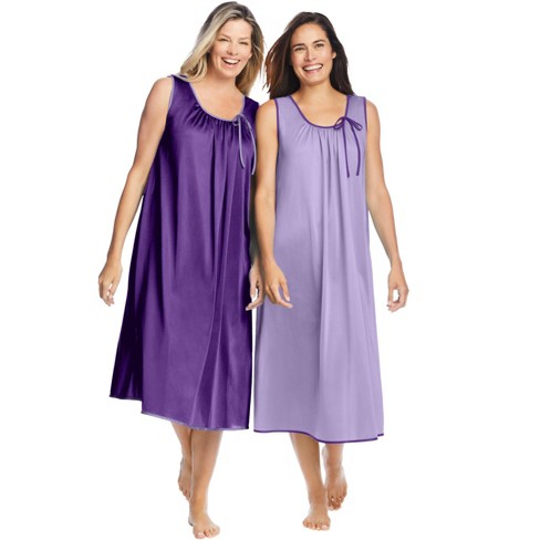 Only Necessities Women s Plus Size 2 Pack Sleeveless Nightgown 4X Plum Burst Soft Iris