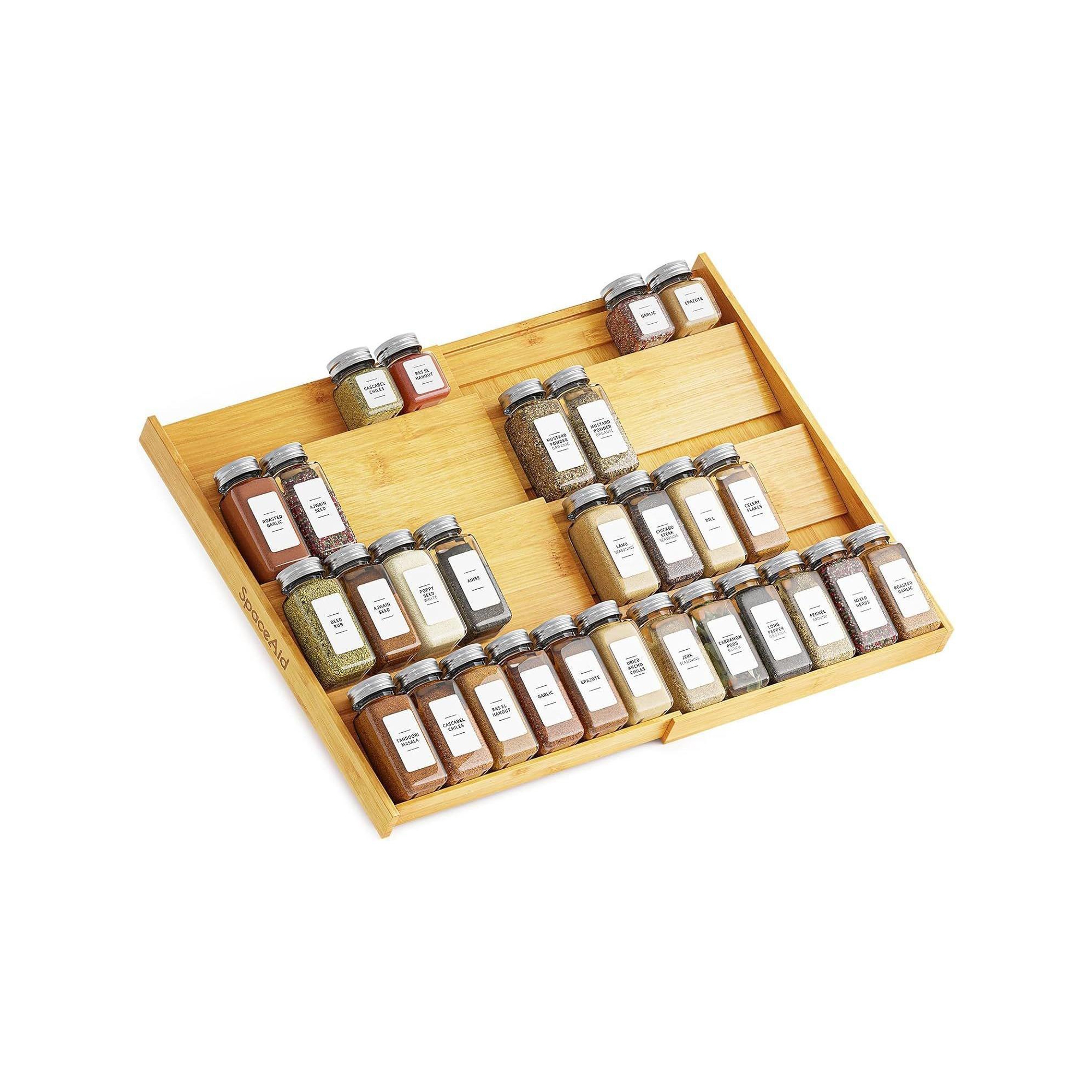 Bamboo Spice Drawer Organizer, Expandable 4 Tier Spices Rack for Cabinet Drawer,(Jars Not Included, From 12" to 23" Wide)