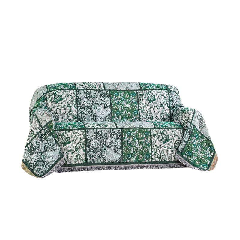 Collections Etc Green and White Paisley Patchwork Furniture Throw, 1 of 3