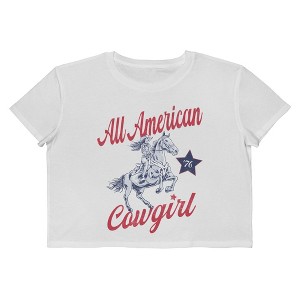 Social Collective Women's All American  Americana 4Th Of July Short Sleeve Graphic Cotton Cropped Loose T-shirt - Bright White S - 1 of 4
