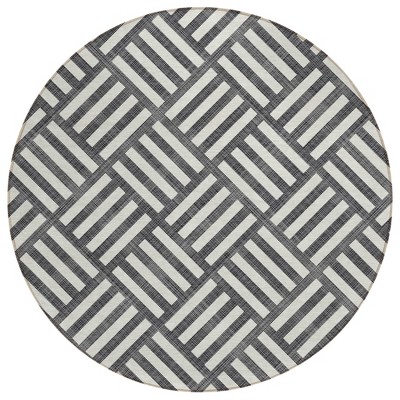 Black And Ivory Geometric Washable Indoor Outdoor Area Rug