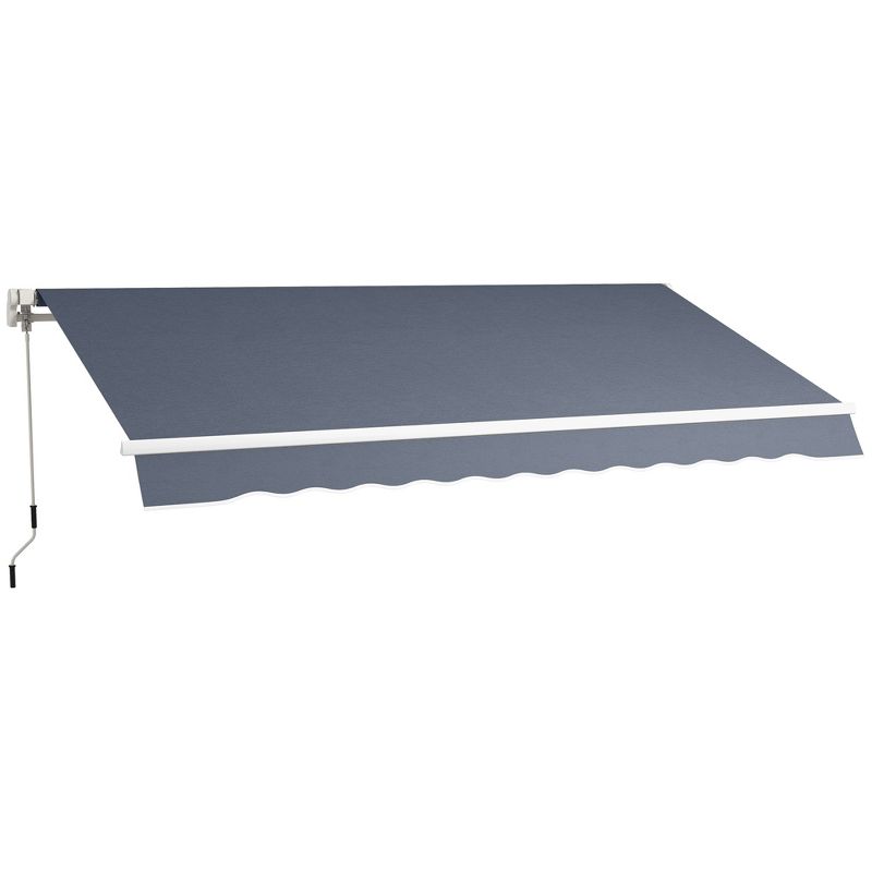 Outsunny 12' x 8' Patio Awning, Canopy Retractable Sun Shade Shelter with Manual Crank Handle for Deck, Yard, Dark Gray, 1 of 7