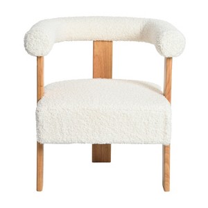 TiramisuBest Set of 2 Upholstered Teddy Faux Fur Dining Chairs with Adjustable Legs and Armrests, Comfortable Accent Chairs (Light Brown) - 1 of 4