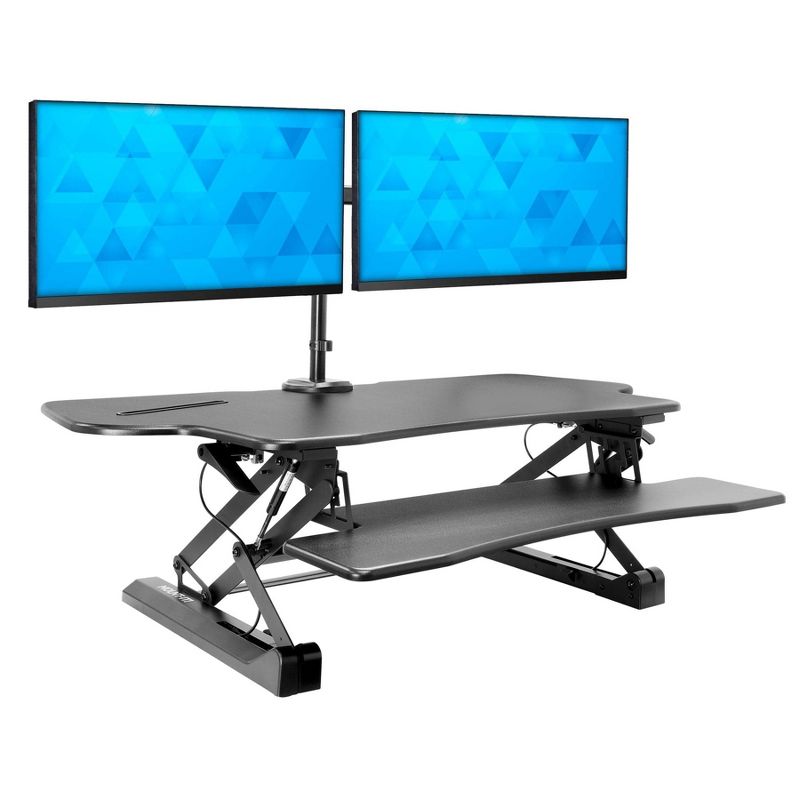 Mount-It! Height Adjustable Stand Up Desk Converter with Dual Monitor Arm, 47 Tabletop Standing Desk Riser w/ Gas Spring, Fits Two Monitors up to 32", 1 of 10