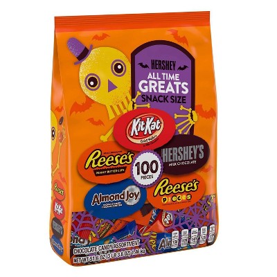 All Time Greats Reese's, Hershey's, Kit Kat, Almond Joy, and Reese's Pieces Halloween Assorted Bag Snack Size - 51.6oz/100ct