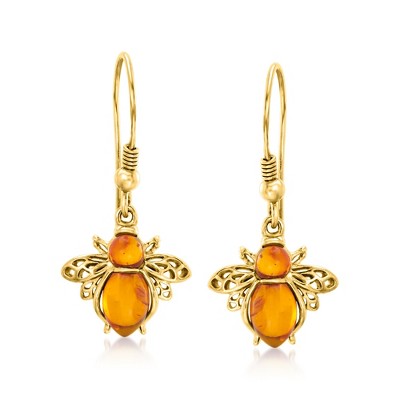 Ross-Simons Amber Bumblebee Drop Earrings in 18kt Gold Over Sterling