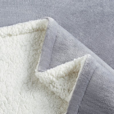 Gray Reversible Plush and Sherpa Throw Blanket, 50" x 60"