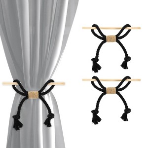Unique Bargains Cotton Hand-Woven Decorative Tassel Curtain Tiebacks with Wood Club - 1 of 4