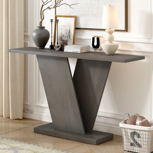TIRAMISUBEST ,V-Base Design Console Table with Natural Wood Veneer - 1 of 4