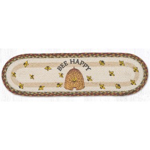 Earth Rugs Bee Happy Oval Stair Tread 27"x8.25" – Rustic Farmhouse Decor - 1 of 3