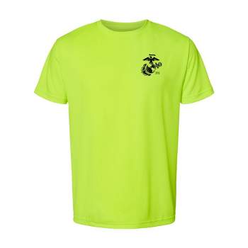 OUTSIDE THE WIRE Leatherneck for Life Safety Green Left Chest Eagle, Globe, and Anchor Established Performance T-Shirt- Black Logo