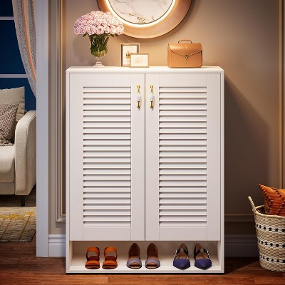 Hommoo Shoe Storage Cabinet with Louvered Doors White