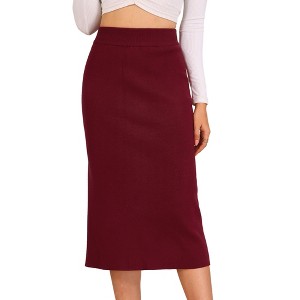 INSPIRE CHIC Women's High Waist Stretchy Rib Knit Slit Hem Pencil Bodycon Sweater Skirt - 1 of 4