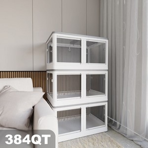 FONTOI 3-Pack Foldable Cabinet with 5 Doors&Wheels, Stackable Storage Container for Bedrooms Living Rooms Office, White, 18.5"*14.57"*26.38" - 1 of 4