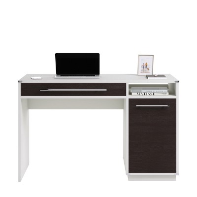 Vynxaria Modern Computer Desk - Gray/Neutral White Finish, Flip-Down Panel, Slide-Out Keyboard Tray, CPU Storage, Adjustable Shelf