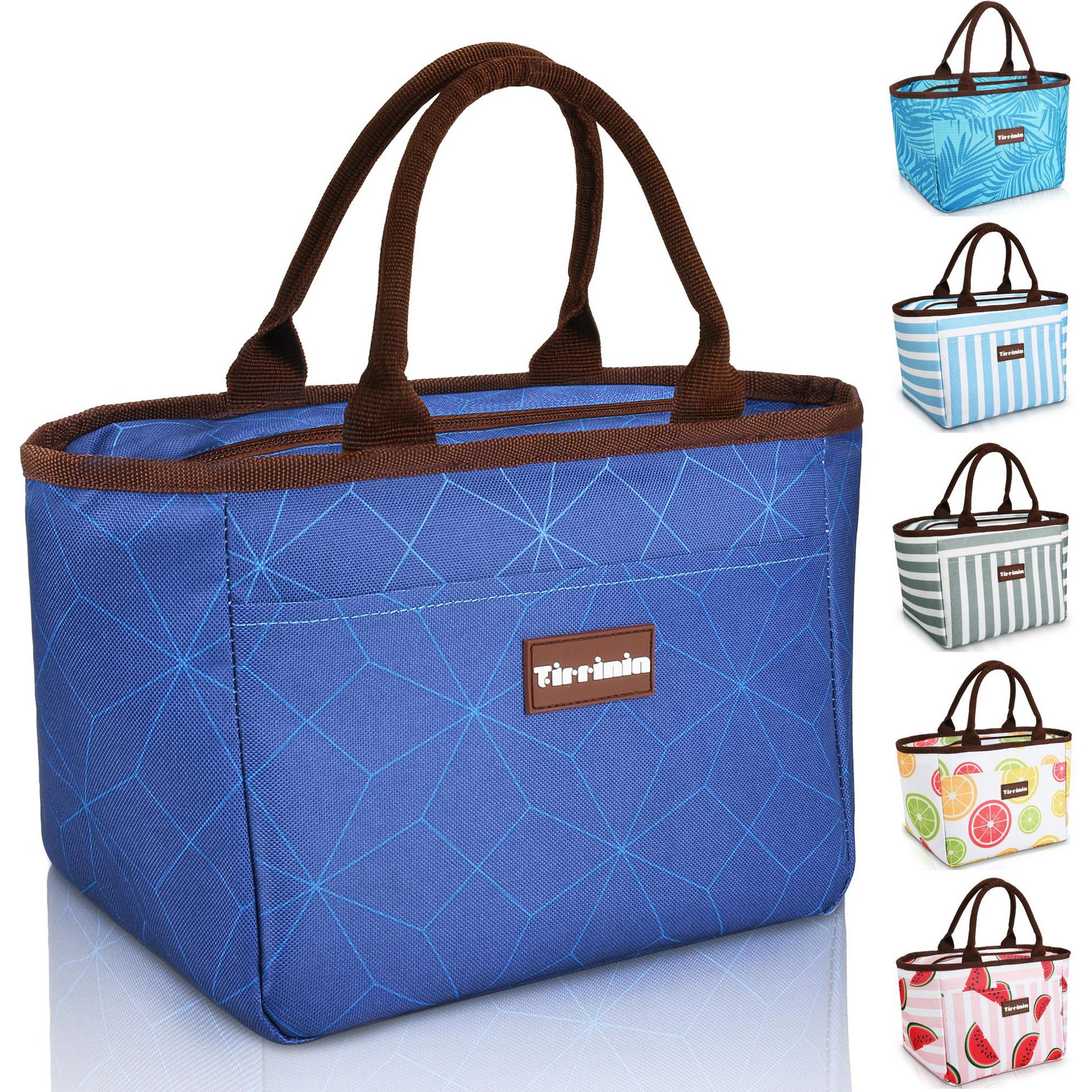 Tirrinia Lunch Bags for Women Men, Cute Insulated Lunch Tote Bag, Fashionable Leakproof Lunch Box, Reusable Large Cooler Lunch Bag - Navy Diamond