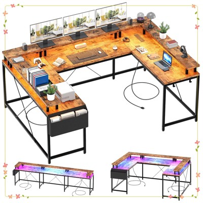 78" U-Shaped Gaming Desk - Reversible L-Shaped Computer Desk with Power Outlets