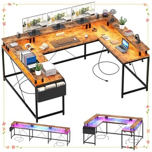 78" U-Shaped Gaming Desk - Reversible L-Shaped Computer Desk with Power Outlets - 1 of 4