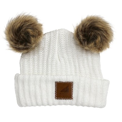 Image of Arctic Gear Infant Cotton Cuff with Double Poms Winter Hat Bright White with Shepard Poms